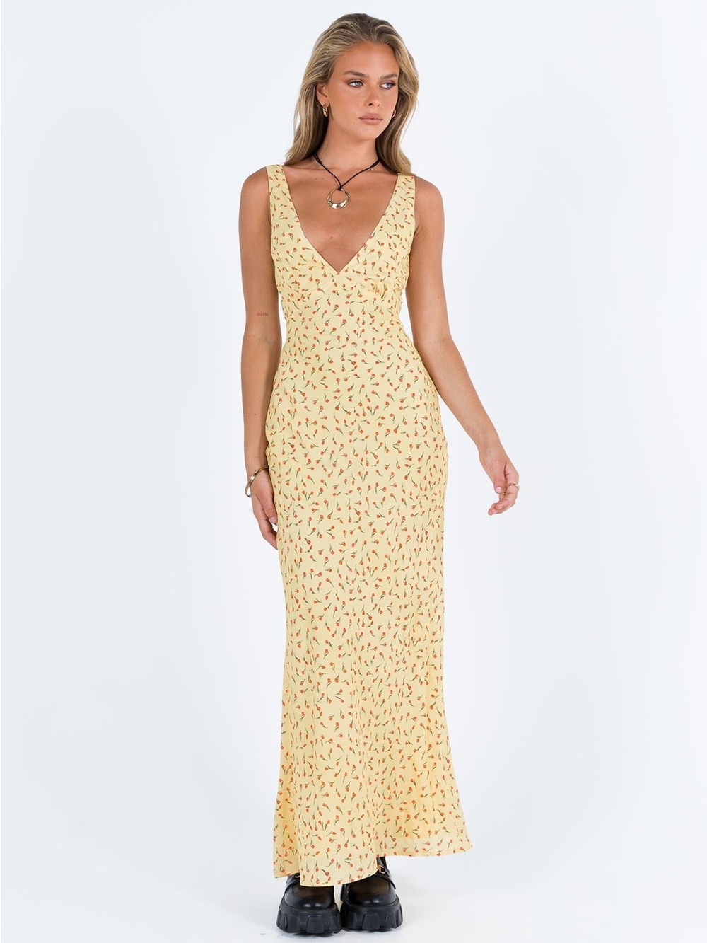 Princess Polly Yellow Floral Tie-Waist Nellie Maxi Dress